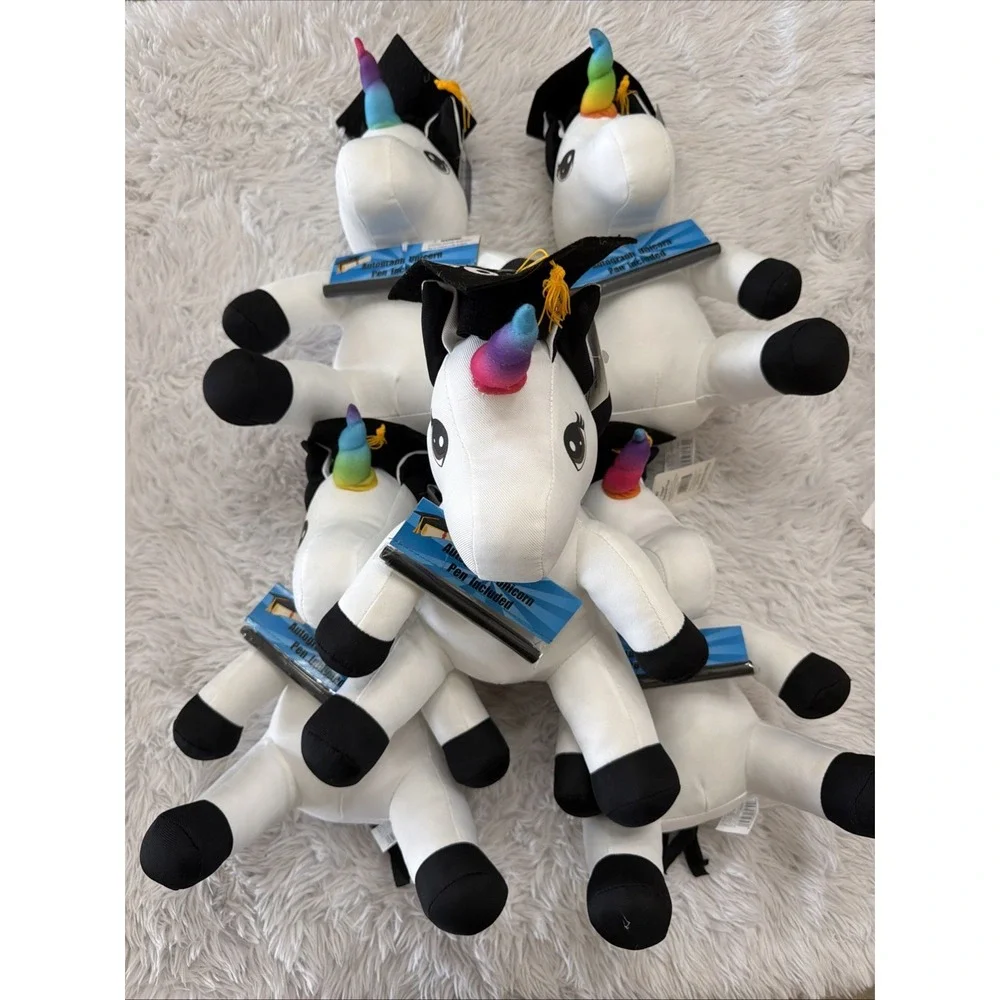 Hugger Autograph Plush Graduation Unicorn White Rainbow Horn with Pen Lot 5 New